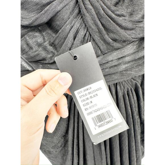 Tadashi Shoji Ellery Draped Metallic Jersey Gown in Black - Picture 5 of 7